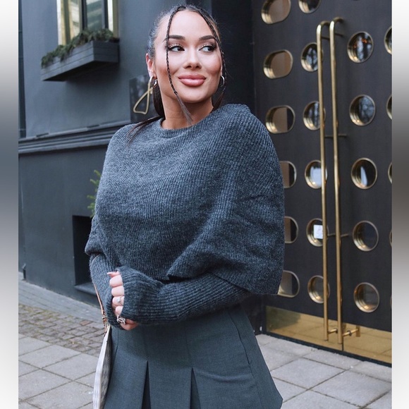 Zara Anthracite Grey Wrap Collar Knit Sweater - Picture 4 of 11